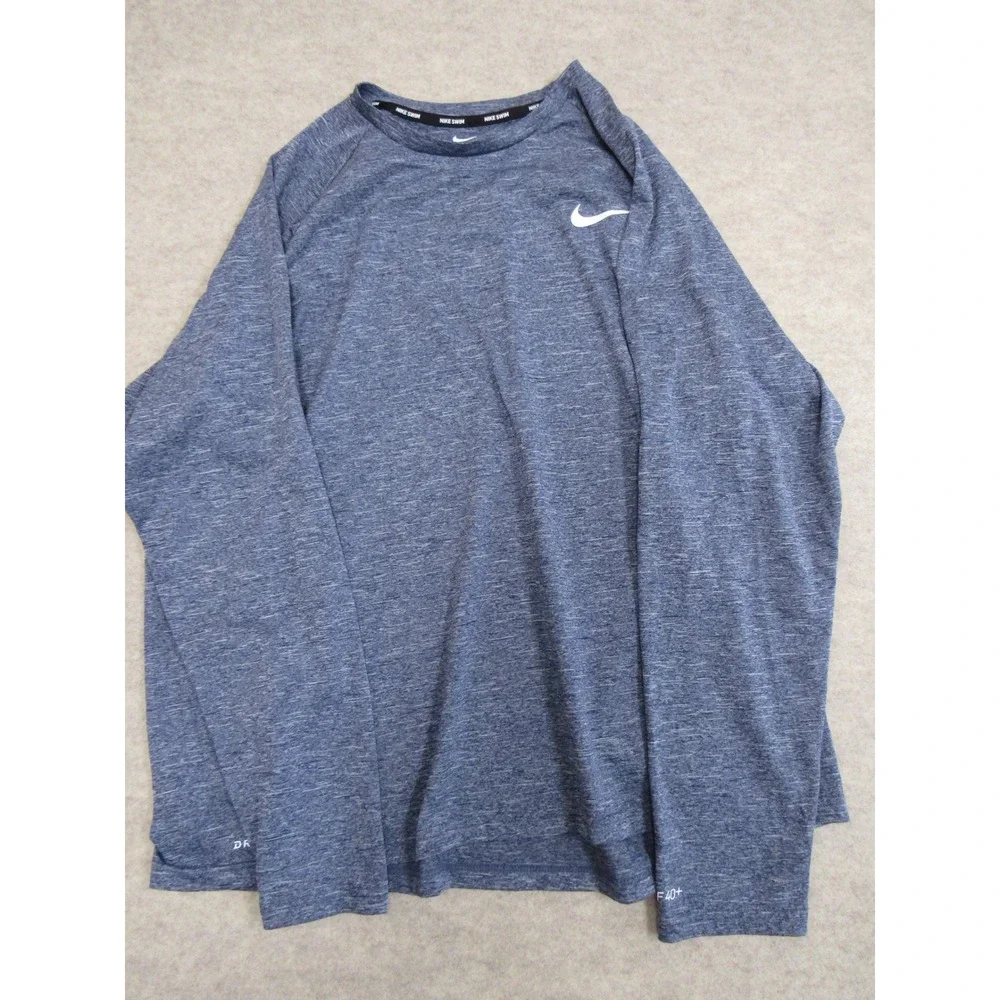 Nike Swim Dri-FIT Mens XL‎ Blue Heathered Long Sleeve Rash Guard UPF 40+ Shirt